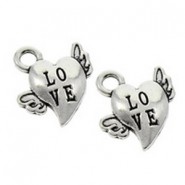 Metal charm Heart "Love" with wings Antique silver